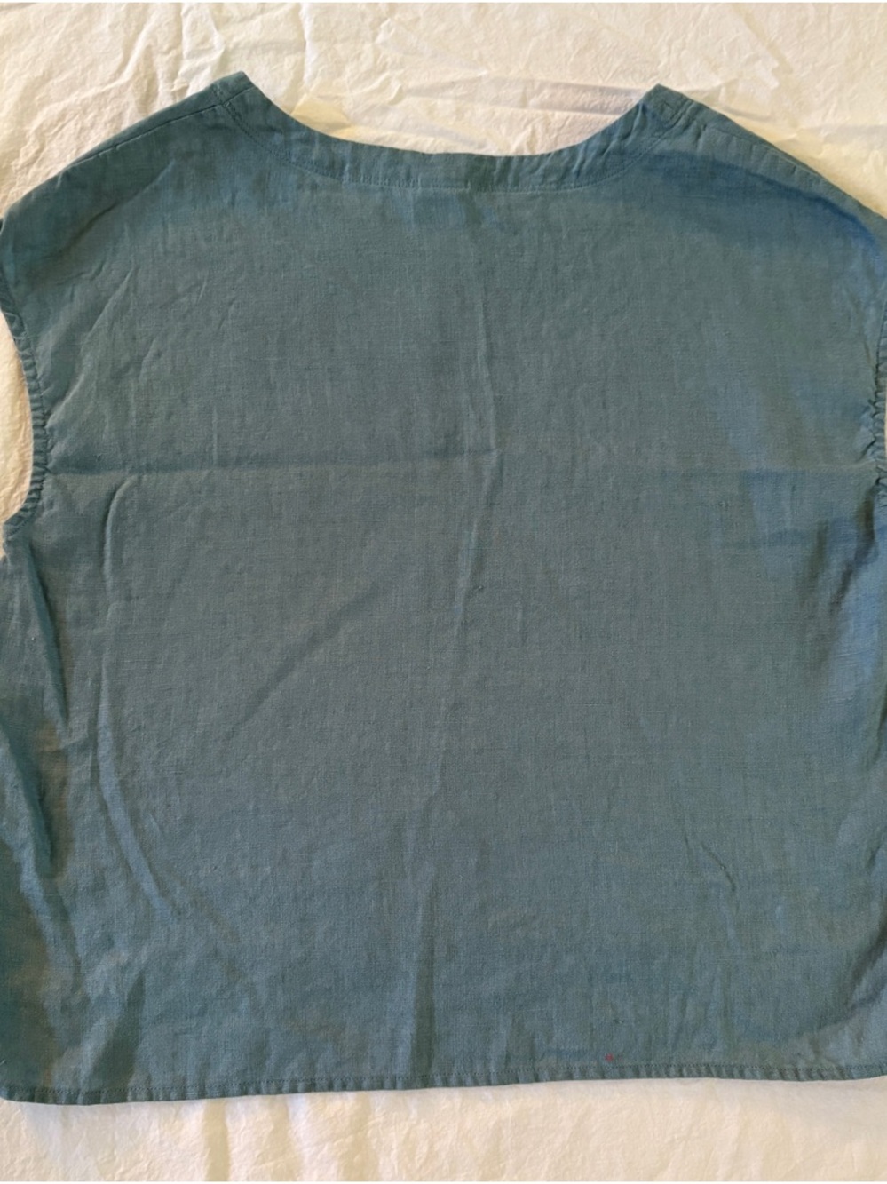 Lintico Women’s Blue 100% Linen V-Neck Cap Sleeve Crop Top FRESSA Size Medium - Picture 3 of 7